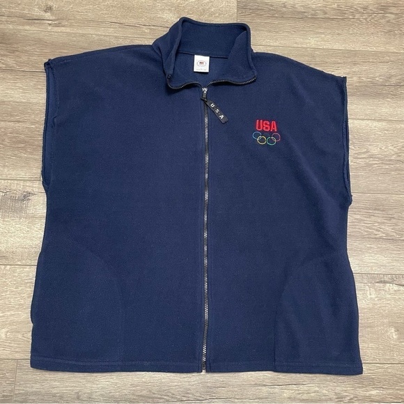 USA Olympic Full Zip Up Light Navy Blue Fleece Vest Jacket Pockets Men’s Size XL - Picture 1 of 6